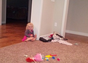 I love this pic - Rosie chillin in the corner eating her cookie :) She's just little and cute