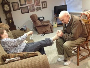 Grandpa rubs Grandma's feet every morning!