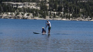 Ben and Benji out on the Paddle Board