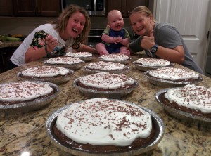 Kel and I made 11 chocolate pies for Ryan and Mary's Reception!